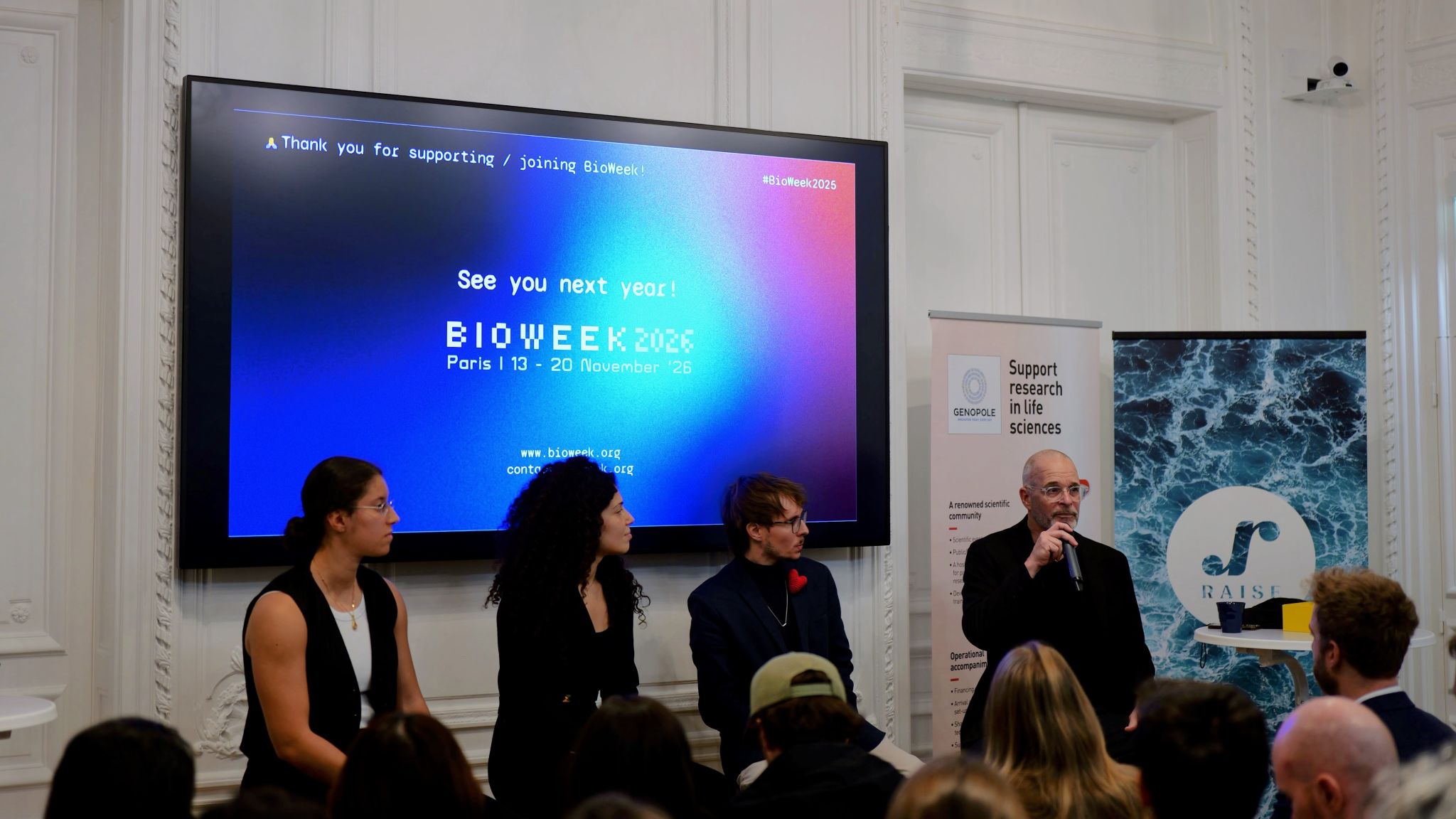 BioWeek 2025 closing panel, with the 2026 dates on screen